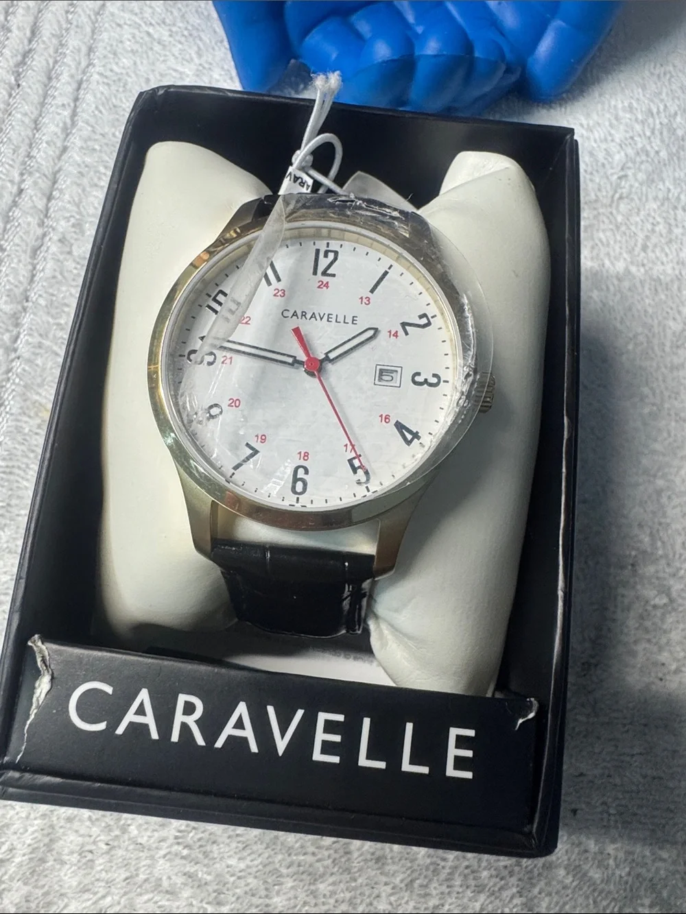 #216 Bulova Gold-Tone Case White Dial Watch with Black Strap and Red Seconds